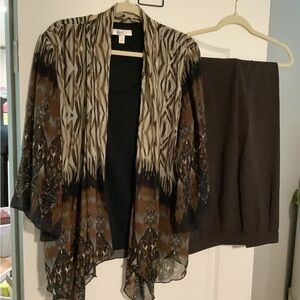 Dress Barn Multicolor Brown and Crème Pants Set